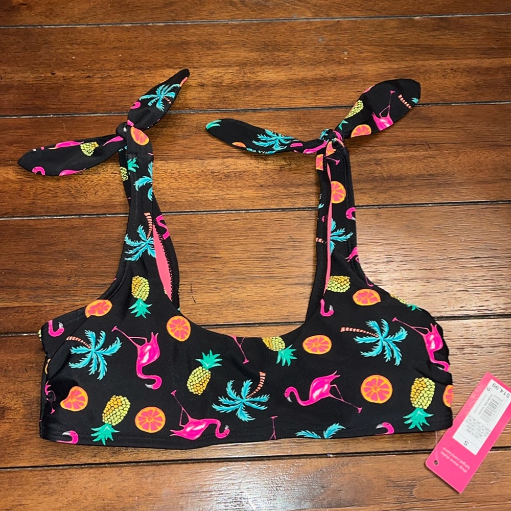 Flamingo & Pineapple Bikini Top Size Small